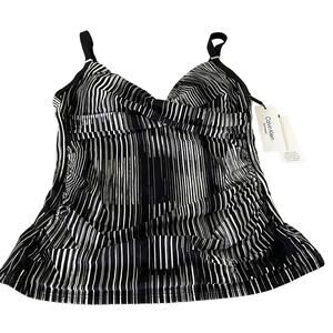 Calvin Klein Black & White Compression Fit Tankini Top Woman Size Small NWT